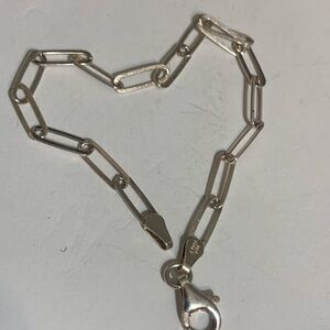Sterling Silver Italian Paperclip Chain Bracelet signed 7”